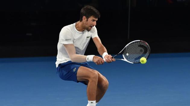 Serbia's Novak Djokovic hits a return during a practice session ahead of the Australian Open tennis tournament, starting January 15. (AFP) Serbia's Novak Djokovic hits a return during a practice session ahead of the Australian Open tennis tournament, starting January 15. (AFP)