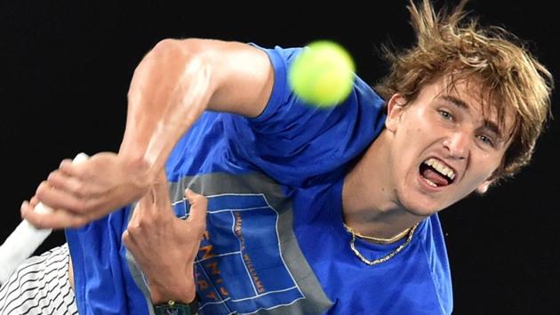 Germany's Alexander Zverev serves during a practice session ahead of the Australian Open tennis tournament. (AFP) Germany's Alexander Zverev serves during a practice session ahead of the Australian Open tennis tournament. (AFP)