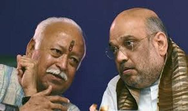Several BJP and RSS leaders on Sunday met at the residence of Home Minister Rajnath Singh.(PTI File Photo) Several BJP and RSS leaders on Sunday met at the residence of Home Minister Rajnath Singh.(PTI File Photo)