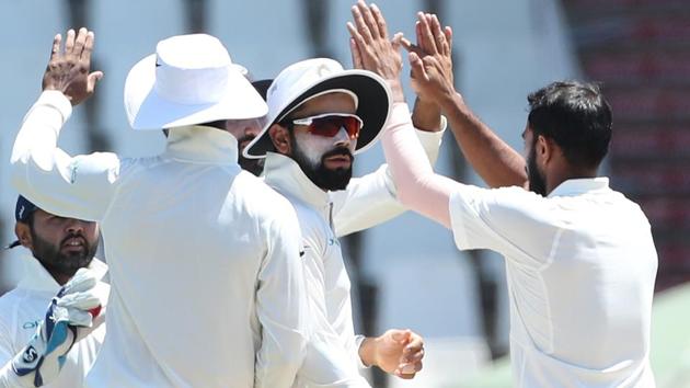 Resuming the day at 269/6, the hosts lost Keshav Maharaj early. Mohammed Shami, who dismissed Maharaj, became the seventh India fast bowler to complete 100 Test wickets.   (BCCI ) 
