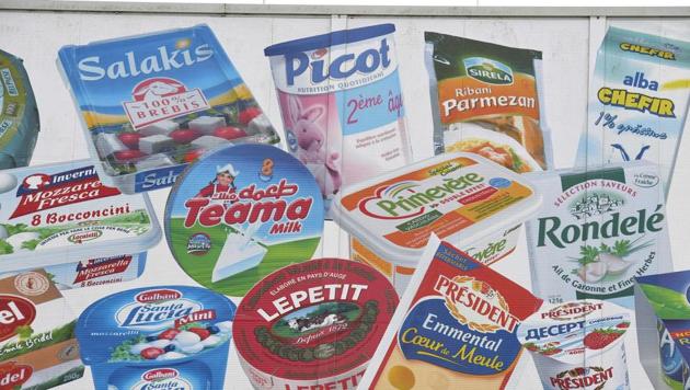 A picture taken on January 12, 2018 shows products painted on a wall of the headquarters of French dairy group Lactalis in Laval, western France.(AFP Photo)
