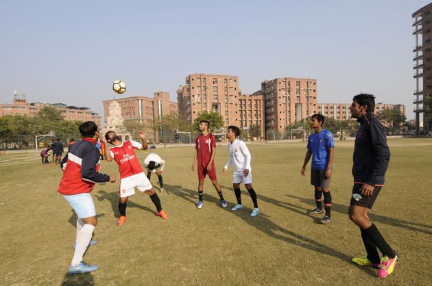 As many as eight states will be participating in the 72nd Santosh Trophy tournament (north zone) on the campus of Sharda University in Greater Noida from Monday. (Sunil Ghosh/HT PHOTO) As many as eight states will be participating in the 72nd Santosh Trophy tournament (north zone) on the campus of Sharda University in Greater Noida from Monday. (Sunil Ghosh/HT PHOTO)