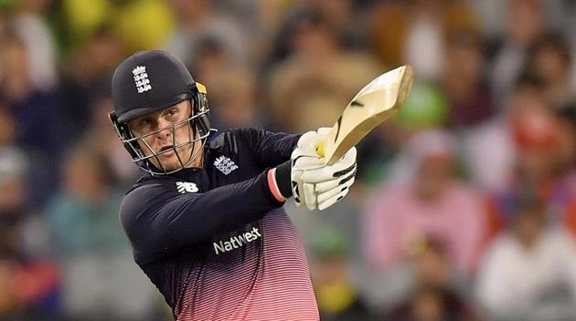 England's Jason Roy hits a shot against Australia during their ODI match in Melbourne, Australia on Sunday. England won the ODI by five wickets.(AP)