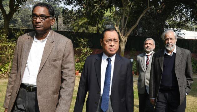 The four Supreme Court judges - justices J Chelameswar, Ranjan Gogoi, Kurian Joseph and Madan B Lokur who raised concerns, including the assigning of cases in the apex court. (Arvind Yadav/HT Photo) The four Supreme Court judges - justices J Chelameswar, Ranjan Gogoi, Kurian Joseph and Madan B Lokur who raised concerns, including the assigning of cases in the apex court. (Arvind Yadav/HT Photo)