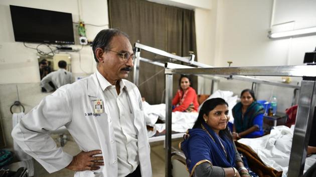 Mathew Varghese’s polio ward at St Stephen’s Hospital has eight women in plaster and traction, all in different stages of recovery after undergoing surgeries to straighten their legs or spine. (Sanchit Khanna/HT Photo) Mathew Varghese’s polio ward at St Stephen’s Hospital has eight women in plaster and traction, all in different stages of recovery after undergoing surgeries to straighten their legs or spine. (Sanchit Khanna/HT Photo)