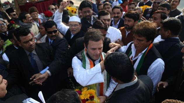 Rahul Gandhi at the Lucknow airport.(HT Photo)
