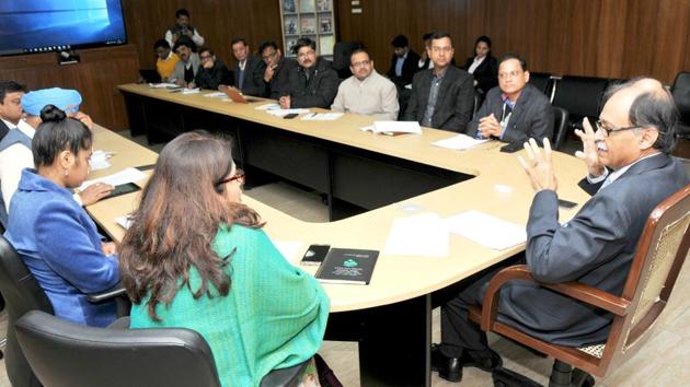 Chief secretary Utpal Kumar Singh chaired a meeting of officials on the Single Window System in Dehradun on Monday. (HT Photo) Chief secretary Utpal Kumar Singh chaired a meeting of officials on the Single Window System in Dehradun on Monday. (HT Photo)