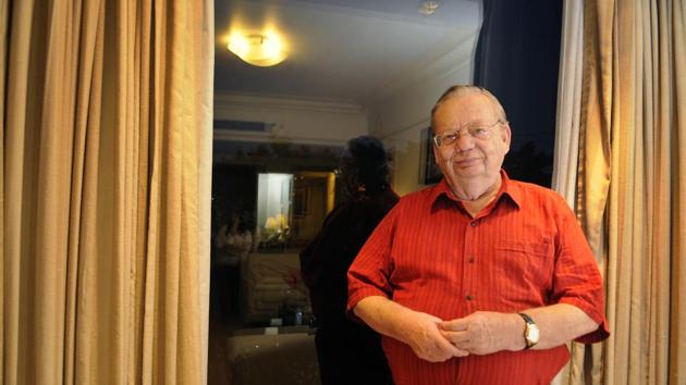 Author Ruskin Bond was in the city to launch his new book, Till The Clouds Roll By.(Subrata Biswas/HT Photo)