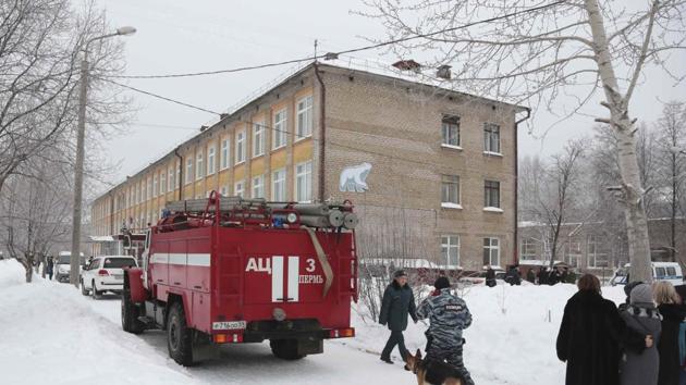 A view shows a local school after reportedly several unidentified people wearing masks injured schoolchildren with knives in the city of Perm, Russia.(Reuters Photo)