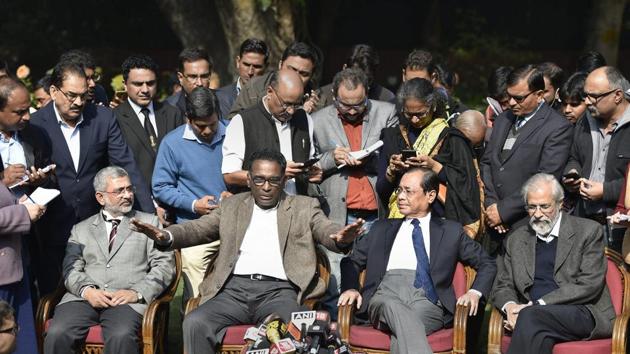 Supreme Court Judges Kurian Joseph, J Chelameswar, Ranjan Gogoi and Madan Lokur (L-R) address media in New Delhi. (PTI File Photo) Supreme Court Judges Kurian Joseph, J Chelameswar, Ranjan Gogoi and Madan Lokur (L-R) address media in New Delhi. (PTI File Photo)