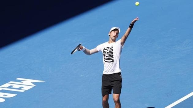 Novak Djokovic serves during a practice session before the Australian Open tennis tournament. Djokovic is set to return to action on Day 2 of the year’s first Grand Slam. (REUTERS) Novak Djokovic serves during a practice session before the Australian Open tennis tournament. Djokovic is set to return to action on Day 2 of the year’s first Grand Slam. (REUTERS)