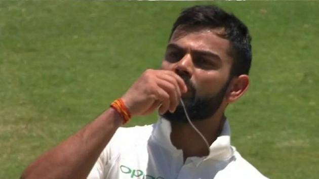 Virat Kohli kissed his wedding ring after reaching 150 on Day 3 of the Centurion Test. He married Anushka Sharma in Italy in December. (Twitter) Virat Kohli kissed his wedding ring after reaching 150 on Day 3 of the Centurion Test. He married Anushka Sharma in Italy in December. (Twitter)