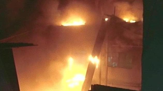 Fire blazing from a factory in Peeragarhi in Delhi’s Udyog Nagar. (ANI Photo/Twitter) Fire blazing from a factory in Peeragarhi in Delhi’s Udyog Nagar. (ANI Photo/Twitter)
