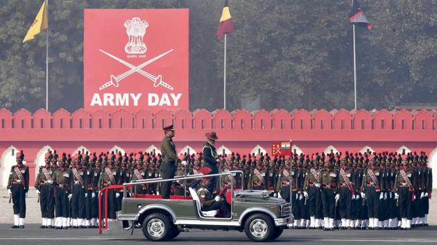 Army Chief Gen Bipin Rawat inspects the guard of honour during the Army Day parade in New Delhi. On the 70th Army Day celebrations at the Cariappa Parade Ground here, the Army chief said any provocative action from Pakistan will lead to a befitting reply. (Kamal Singh / PTI)