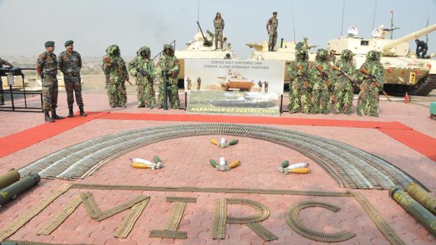 Ammunition on display at the Army fire drill at KK ranges, Ahmednagar. (HT PHOTO) 