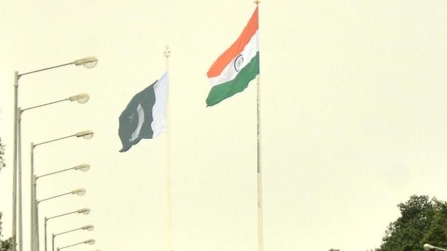 National flags of India and Pakistan on both sides of the border at Wagha. (Sameer Sehgal/HT File Photo) National flags of India and Pakistan on both sides of the border at Wagha. (Sameer Sehgal/HT File Photo)