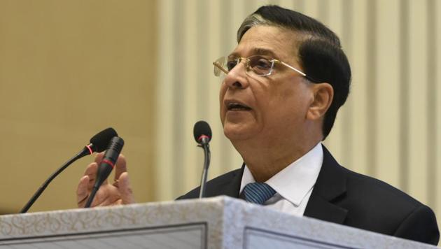 Chief Justice of India Dipak Misra speaks at an event in New Delhi.(Sushil Kumar/HT FILE PHOTO)