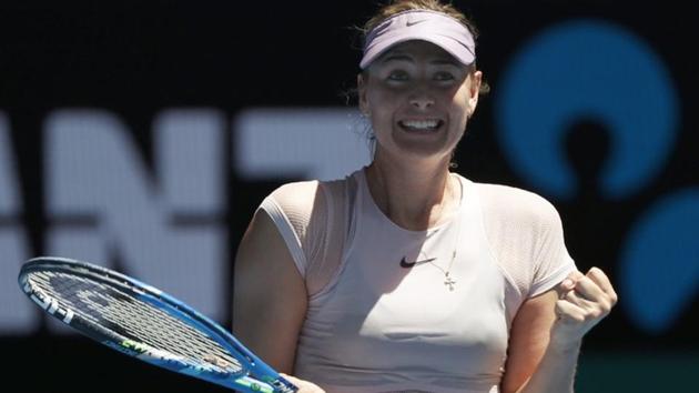 Maria Sharapova celebrates after beating Tatjana Maria in the first round of the Australian Open tennis championship in Melbourne on Tuesday.(REUTERS)