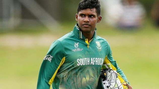 Jiveshan Pillay of South Africa U-19 cricket team walks back to the pavilion after being given out via obstructing the field law during the ICC U-19 Cricket World Cup match against the West Indies on Wednesday.(Getty Images)