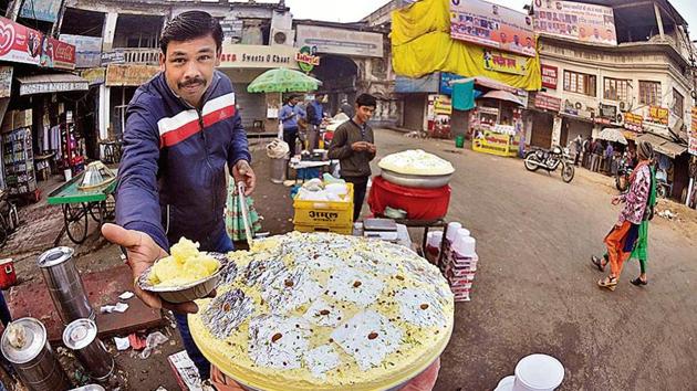 The spot is famous for malai makkhan, a cream desert available only in winter.(HT Photo)