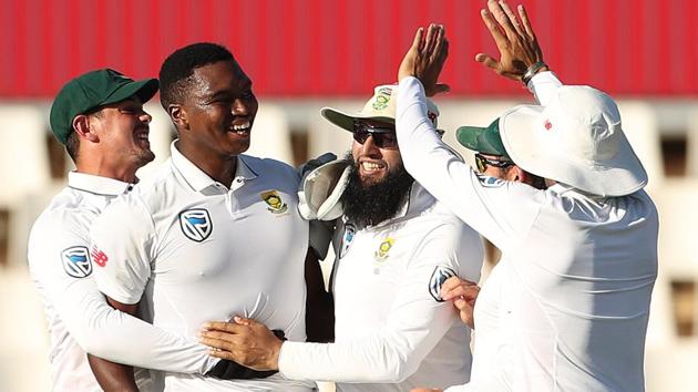 Lungi Ngidi celebrates the wicket of Rohit Sharma on Day 5 of the second Test between South Africa and India at Centurion. Get highlights of IND vs SA, 2nd Test here(BCCI)