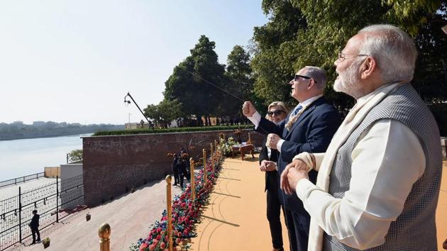 Prime Minister Narendra Modi looks on as his Israeli counterpart Benjamin Netanyahu flies a kite in Ahmedabad. The two leaders held a roadshow, inaugurated an iCreate centre, and are scheduled to visit a centre for agriculture in Sabarkantha as part of Netanyahu’s six-day visit to India. (PTI) Prime Minister Narendra Modi looks on as his Israeli counterpart Benjamin Netanyahu flies a kite in Ahmedabad. The two leaders held a roadshow, inaugurated an iCreate centre, and are scheduled to visit a centre for agriculture in Sabarkantha as part of Netanyahu’s six-day visit to India. (PTI)