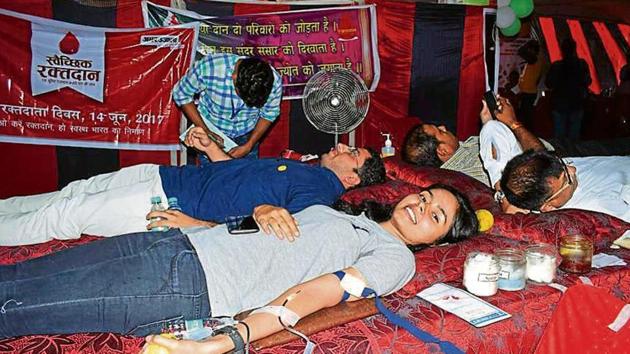 In all, 94,657 voluntary donations took place at four blood banks in Chandigarh during the last fiscal, for which the data has been gathered. There were only 5,832 women donors. (HT File) In all, 94,657 voluntary donations took place at four blood banks in Chandigarh during the last fiscal, for which the data has been gathered. There were only 5,832 women donors. (HT File)