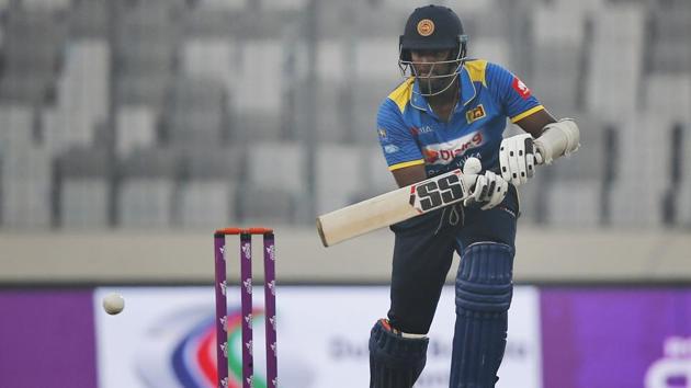 Sri Lanka captain Angelo Mathews plays a shot during the Tri-Nation one-day international series match against Zimbabwe in Dhaka. Mathews is doubtful for the game against Bangladesh on Friday. (AP) Sri Lanka captain Angelo Mathews plays a shot during the Tri-Nation one-day international series match against Zimbabwe in Dhaka. Mathews is doubtful for the game against Bangladesh on Friday. (AP)