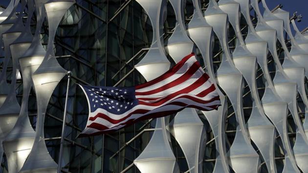 A US flag flies outside the new United States Embassy building in London.(AP)