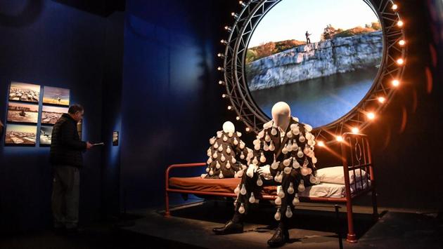 A view of the room featured in Pink Floyd’s 'Learning to Fly' music video, along with replica Lightbulb suits featured on the artwork for the 'Delicate Sound of Thunder' album. (Andreas Solaro / AFP) A view of the room featured in Pink Floyd’s 'Learning to Fly' music video, along with replica Lightbulb suits featured on the artwork for the 'Delicate Sound of Thunder' album. (Andreas Solaro / AFP)