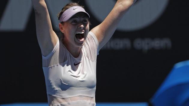 Russia's Maria Sharapova celebrates her win over Latvia's Anastasija Sevastova in their second round match at Melbourne Park. (AP)