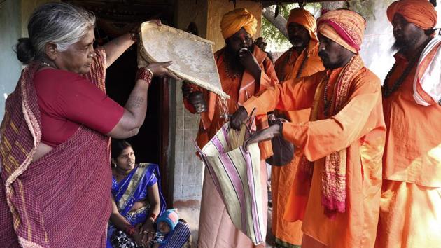 “We used to stand with folded arms, waiting to be fed, eating bhakris made of bhoosa (cow fodder) and leftovers rotted by heat… We would keep standing for hours, shoulders bent, hands folded, thinking ‘food will come now’. Our lives were like those of stray dogs,” Tulsabai recalls of customs and days past. (Anshuman Poyrekar / HT Photo) 
