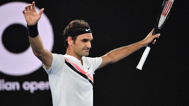 Switzerland's Roger Federer reacts after beating Germany's Jan-Lennard Struff in their men's singles second round on Day 4 of the Australian Open tennis tournament in Melbourne on Thursday. (AFP)