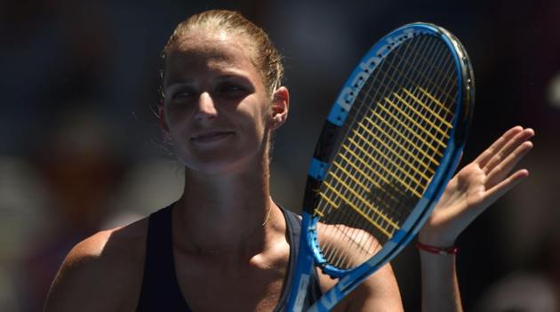 Czech Republic's Karolina Pliskova reacts after beating Brazil's Beatriz Haddad Maia in Melbourne on Sunday. (AFP)