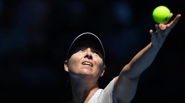 Maria Sharapova serves during the women's singles second round match against Anastasija Sevastova on day four of the Australian Open tennis tournament in Melbourne on Thursday. (AFP) Maria Sharapova serves during the women's singles second round match against Anastasija Sevastova on day four of the Australian Open tennis tournament in Melbourne on Thursday. (AFP)