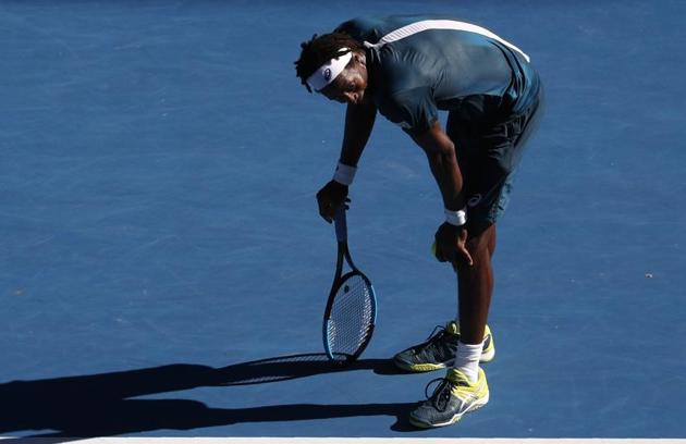 Gael Monfils of France leans on his racquet during his Australian Open 2nd round match against Novak Djokovic of Serbia. (REUTERS) Gael Monfils of France leans on his racquet during his Australian Open 2nd round match against Novak Djokovic of Serbia. (REUTERS)