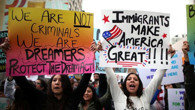 People participate in a protest march calling for human rights and dignity for immigrants, in Los Angeles, February 18, 2017. (REUTERS File Photo) People participate in a protest march calling for human rights and dignity for immigrants, in Los Angeles, February 18, 2017. (REUTERS File Photo)
