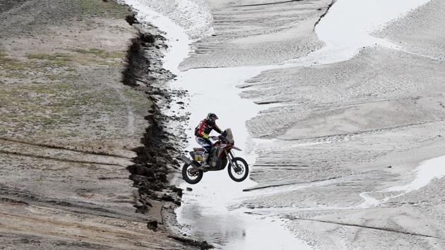 Joan Barreda Bort of Spain, gets air on his Honda motorbike during Stage 8 between Uyuni and Tupiza, Bolivia. (Ricardo Mazalan / AP) 
