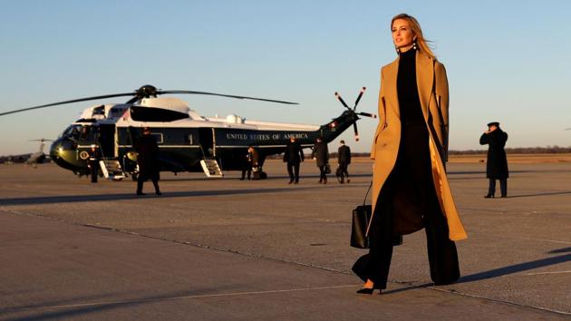 Ivanka Trump walks from Air Force One to a waiting vehicle upon arrival, as US President Donald Trump boards Marine One in the background at Joint Base Andrews in Maryland, US on January 18. (Kevin Lamarque / REUTERS) Ivanka Trump walks from Air Force One to a waiting vehicle upon arrival, as US President Donald Trump boards Marine One in the background at Joint Base Andrews in Maryland, US on January 18. (Kevin Lamarque / REUTERS)