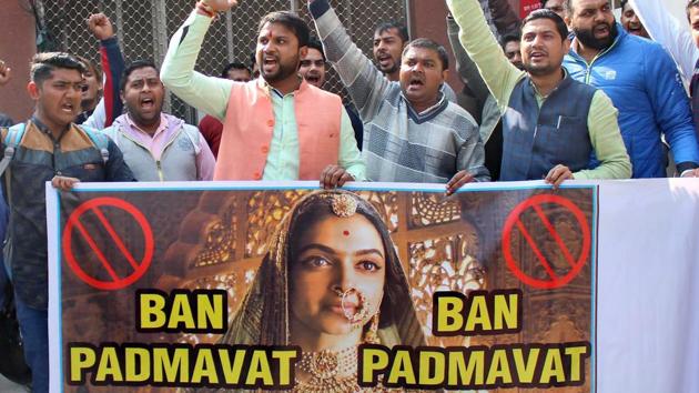 People hold a banner during a protest demanding ban over the screening of film 'Padmaavat' in Meerut. (PTI File Photo) People hold a banner during a protest demanding ban over the screening of film 'Padmaavat' in Meerut. (PTI File Photo)