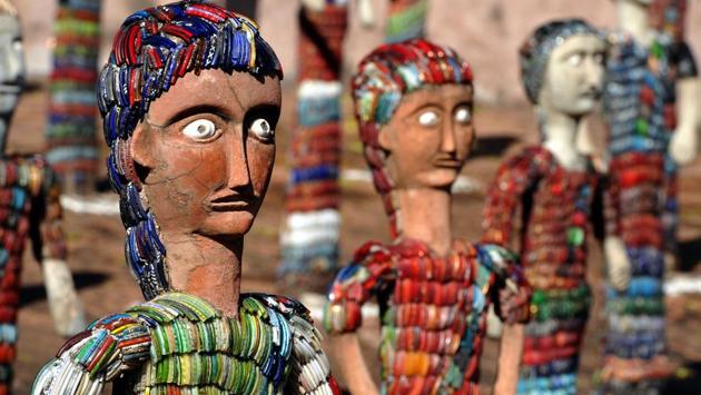 ROCK GARDEN, a creation of the Nek Garden, showcases art objects fashioned from industrial and urban waste. (Sanjeev Sharma/HT )