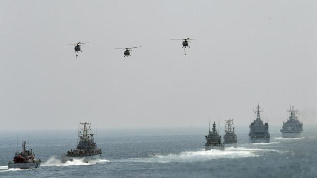 Indian and Japanese Coast Guard ships participate in a joint naval drill as part of the search and rescue exercise off the Chennai coast in the Bay of Bengal on January 17, 2018. (PTI) Indian and Japanese Coast Guard ships participate in a joint naval drill as part of the search and rescue exercise off the Chennai coast in the Bay of Bengal on January 17, 2018. (PTI)