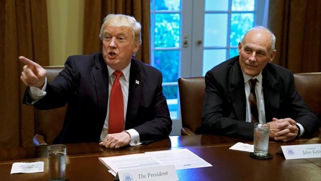US President Donald Trump sits next to White House chief of staff John Kelly during a briefing at the White House. (REUTERS) US President Donald Trump sits next to White House chief of staff John Kelly during a briefing at the White House. (REUTERS)