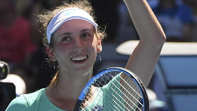 Belgium's Elise Mertens waves after defeating France's Alize Cornet in their Australian Open tennis encounter. (AP) Belgium's Elise Mertens waves after defeating France's Alize Cornet in their Australian Open tennis encounter. (AP)