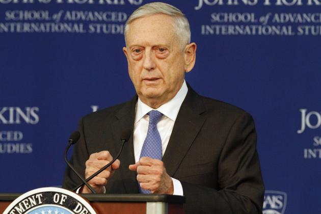 Defence secretary Jim Mattis speaks about the National Defence Review in Washington on January 19.(AP Photo)