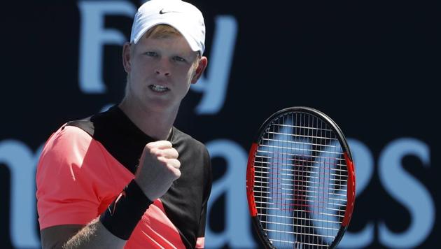 Britain's Kyle Edmund celebrates a point win over Georgia's Nikoloz Basilashvili during their Australian Open encounter. (AP) Britain's Kyle Edmund celebrates a point win over Georgia's Nikoloz Basilashvili during their Australian Open encounter. (AP)