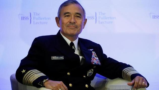 US Navy Admiral Harry Harris Jr, head of the Pacific Command, during a lecture in Singapore in October, 2017.(Reuters Photo) US Navy Admiral Harry Harris Jr, head of the Pacific Command, during a lecture in Singapore in October, 2017.(Reuters Photo)
