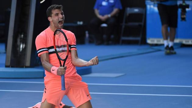 Grigor Dimitrov (BUL x3) got past Andrey Rublev (RUS x30) 6-3, 4-6, 6-4, 6-4 in a third round match. (AFP) Grigor Dimitrov (BUL x3) got past Andrey Rublev (RUS x30) 6-3, 4-6, 6-4, 6-4 in a third round match. (AFP)
