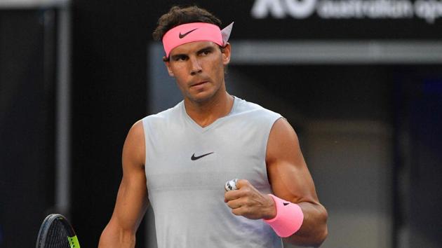 Rafael Nadal reacts after winning his Australian Open match against Damir Dzumhur on Friday.(AFP)