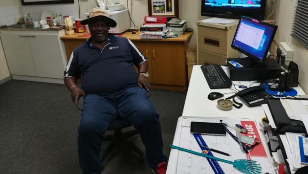 Wanderers head groundsman Butuel Buthelezi at his office. He said that the ground will have a pacey wicket in the third Test.(HT Photo)
